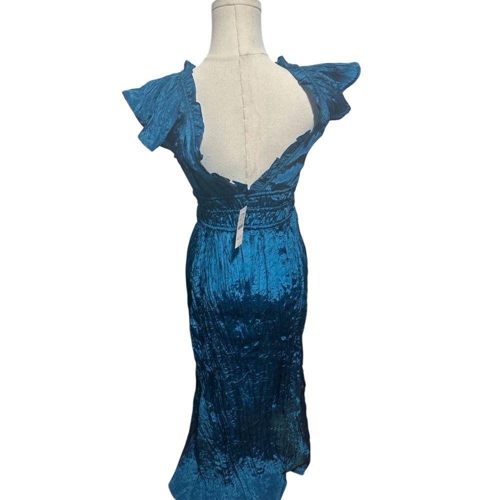 New J.Crew Palermo Crinkle Maxi Dress Nordic Sea Blue Flutter Sleeve V Neck XXS - Picture 5 of 8